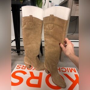 Tan Suede Knee-High Boots